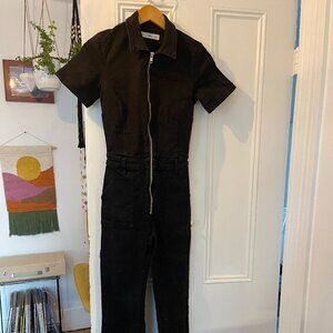 Black Denim Jumpsuit With Zipper (XS)